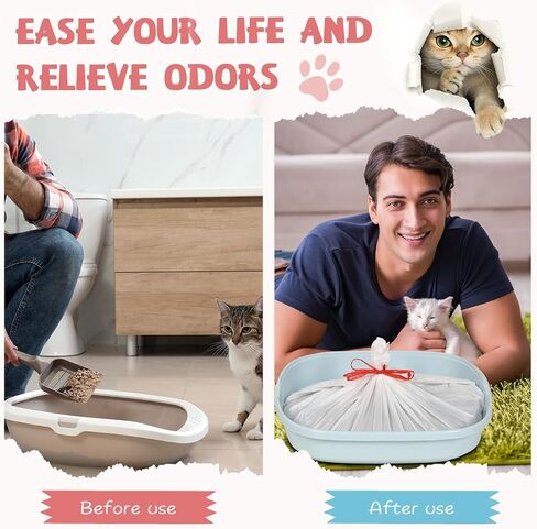 50 Jumbo Count Cat Litter Box Liners 41 x 18 Inch Cat Litter Liners Cat Pan Liners Extra Thick Kitty Litter Box Bag Jumbo Drawstring Cat Litter Bags for Pet Cat Litter Box in Kuwait