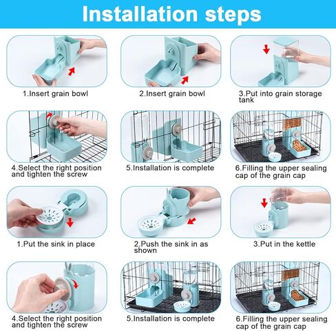 Bunny Automatic Food Feeder& Water Dispenser & Rabbit Hay Feeder Bag, Gravity Auto Feeder Water Set for Small Dog Cat Small Animals Rabbit Chinchilla Guinea Pig Hedgehog Ferret (Blue) in Kuwait