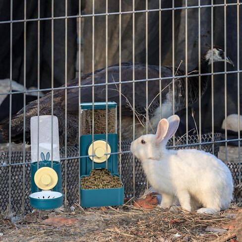 Bunny Automatic Food Feeder& Water Dispenser & Rabbit Hay Feeder Bag, Gravity Auto Feeder Water Set for Small Dog Cat Small Animals Rabbit Chinchilla Guinea Pig Hedgehog Ferret (Blue) in Kuwait