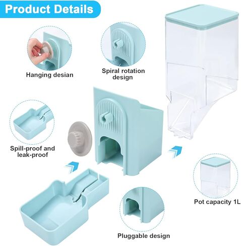 Bunny Automatic Food Feeder& Water Dispenser & Rabbit Hay Feeder Bag, Gravity Auto Feeder Water Set for Small Dog Cat Small Animals Rabbit Chinchilla Guinea Pig Hedgehog Ferret (Blue) in Kuwait