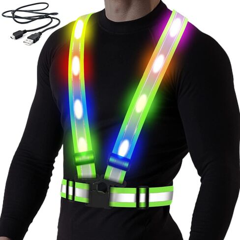 BAOBICUTE LED Reflective Vest,USB Rechargeable Reflective Running Vest with Safety Lights and Adjustable Size Elastic Band Night Reflective Vest Gear Accessories for Men Women Kids in Kuwait