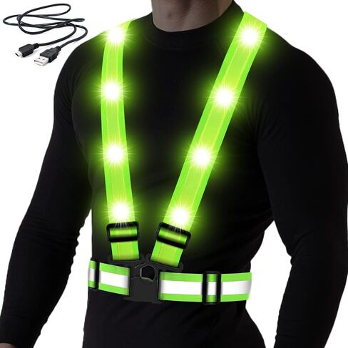 BAOBICUTE LED Reflective Vest,USB Rechargeable Reflective Running Vest with Safety Lights and Adjustable Size Elastic Band Night Reflective Vest Gear Accessories for Men Women Kids in Kuwait