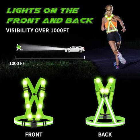 BAOBICUTE LED Reflective Vest,USB Rechargeable Reflective Running Vest with Safety Lights and Adjustable Size Elastic Band Night Reflective Vest Gear Accessories for Men Women Kids in Kuwait