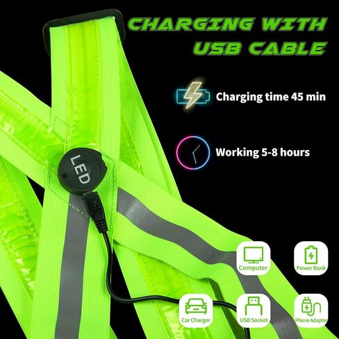 BAOBICUTE LED Reflective Vest,USB Rechargeable Reflective Running Vest with Safety Lights and Adjustable Size Elastic Band Night Reflective Vest Gear Accessories for Men Women Kids in Kuwait