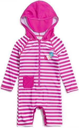 BONVERANO Baby Girls Swimsuit UPF 50+ Sun Protection, Zip Front Hoodie Long Sleeve One Piece Swimwear, Toddler Bathing Suit in Kuwait