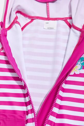BONVERANO Baby Girls Swimsuit UPF 50+ Sun Protection, Zip Front Hoodie Long Sleeve One Piece Swimwear, Toddler Bathing Suit in Kuwait