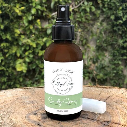 رذاذ المريمية الأبيض مع عصا كريستال السيلينيت المشحونة بالشمس والقمر، رذاذ لطخة لا يدخن لإزالة الطاقة السلبية، مصنوع من زيت المريمية العطري، مصنوع يدويًا في كاليفورنيا، بمفرده أو مع مجموعة لطخة in Kuwait