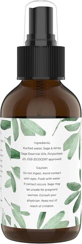 رذاذ المريمية الأبيض مع عصا كريستال السيلينيت المشحونة بالشمس والقمر، رذاذ لطخة لا يدخن لإزالة الطاقة السلبية، مصنوع من زيت المريمية العطري، مصنوع يدويًا في كاليفورنيا، بمفرده أو مع مجموعة لطخة in Kuwait