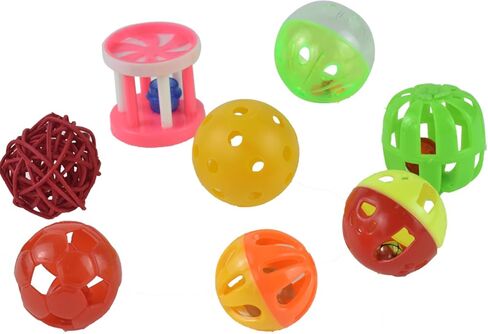 guanlant 8pcs الطيور القط الكرة اللعب مع الجرس الملونة الببغاوات القدم تالون التدريب لعبه الكونيور المغذية اللعب كوكاتيل مضغ كرات خشخشة الببغاء قفص النشاط اللعب للببغاء Playgym قفص الطيور in Kuwait