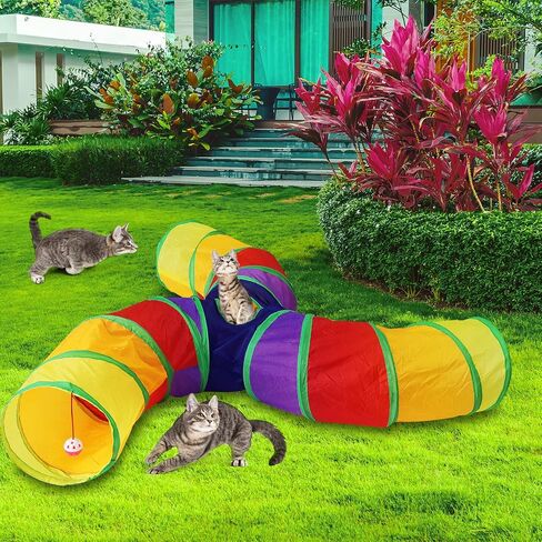 Bemodst Cat Tunnel for Indoor Cats Large,Cat Tubes and Tunnels Collapsible S-Shape Cat Tubes Kitty Tunnels Interactive Cat Toy with Storage Bag for Cat Small Dogs Ferret Rabbit (Colored 2-Way) in Kuwait