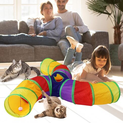Bemodst Cat Tunnel for Indoor Cats Large,Cat Tubes and Tunnels Collapsible S-Shape Cat Tubes Kitty Tunnels Interactive Cat Toy with Storage Bag for Cat Small Dogs Ferret Rabbit (Colored 2-Way) in Kuwait