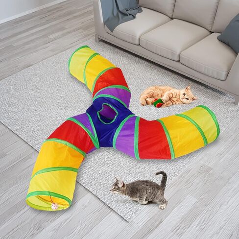 Bemodst Cat Tunnel for Indoor Cats Large,Cat Tubes and Tunnels Collapsible S-Shape Cat Tubes Kitty Tunnels Interactive Cat Toy with Storage Bag for Cat Small Dogs Ferret Rabbit (Colored 2-Way) in Kuwait