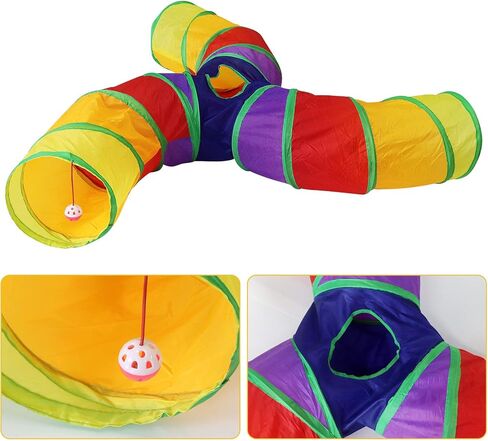 Bemodst Cat Tunnel for Indoor Cats Large,Cat Tubes and Tunnels Collapsible S-Shape Cat Tubes Kitty Tunnels Interactive Cat Toy with Storage Bag for Cat Small Dogs Ferret Rabbit (Colored 2-Way) in Kuwait
