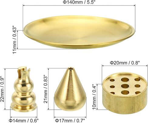 PATIKIL Incense Holder Kit, 2 Set Brass Incense Cone Stick Holder Incense Burner Ash Catcher Stand Base with Plate for Yoga Spa Room Home Office, 3 Styles in Saudi Arabia