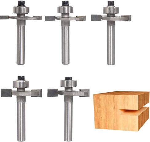 Akylin 5Pcs T Slot Router Bit Set,1/4" Shank,Cutting Height 3/32",1/8",5/32",3/16" and 1/4",3/8" Deep T Trark Bit with Bearing,T-Slotting Cutter for Plywood Slotting,Grooving,Rebating in Kuwait