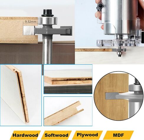 Akylin 5Pcs T Slot Router Bit Set,1/4" Shank,Cutting Height 3/32",1/8",5/32",3/16" and 1/4",3/8" Deep T Trark Bit with Bearing,T-Slotting Cutter for Plywood Slotting,Grooving,Rebating in Kuwait