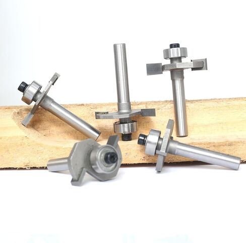 Akylin 5Pcs T Slot Router Bit Set,1/4" Shank,Cutting Height 3/32",1/8",5/32",3/16" and 1/4",3/8" Deep T Trark Bit with Bearing,T-Slotting Cutter for Plywood Slotting,Grooving,Rebating in Kuwait