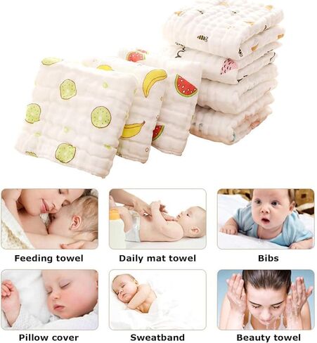 10 قطع من قماش التجشؤ من الموسلين للأطفال من كوروتس - مناشف أطفال فائقة النعومة مصنوعة من القطن بنسبة 100% - مقاس كبير 50.8 سم × 25.4 سم، فائقة الامتصاص in Kuwait