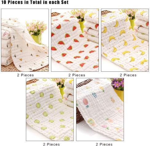 10 قطع من قماش التجشؤ من الموسلين للأطفال من كوروتس - مناشف أطفال فائقة النعومة مصنوعة من القطن بنسبة 100% - مقاس كبير 50.8 سم × 25.4 سم، فائقة الامتصاص in Kuwait