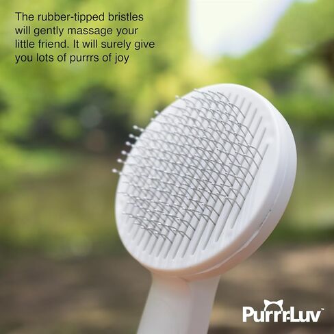 PURRR-LUV Cat Brush with release button - Cat brush for shedding, Soft cat brush, Furminator for cats, Shedding brush, Cat brush for short hair, Cat massager, No more tangles and loose hair. in Saudi Arabia