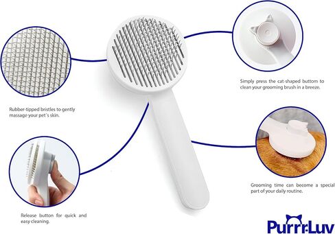 PURRR-LUV Cat Brush with release button - Cat brush for shedding, Soft cat brush, Furminator for cats, Shedding brush, Cat brush for short hair, Cat massager, No more tangles and loose hair. in Saudi Arabia