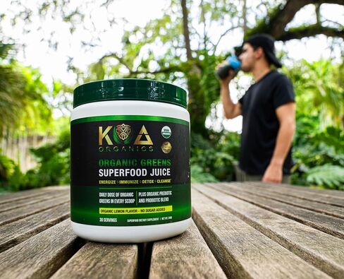 KOA Organics Greens Superfood Juice Powder - USDA Organic Super Greens Powder with with Spirulina, Chlorella, Matcha, Wheat Grass, Digestive Enzymes & Probiotics - Lemon Flavor -30 ServQ in Saudi Arabia