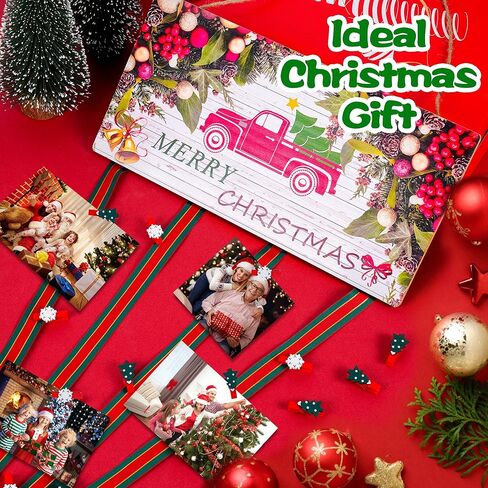 توجيزي حامل بطاقات خشبي للتعليق على الحائط لعرض الصور مع 30 مشبك صور للعطلات والحفلات والمزرعة والمنزل وغرفة المعيشة والباب وهدية الكريسماس in Kuwait