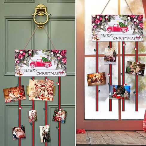 توجيزي حامل بطاقات خشبي للتعليق على الحائط لعرض الصور مع 30 مشبك صور للعطلات والحفلات والمزرعة والمنزل وغرفة المعيشة والباب وهدية الكريسماس in Kuwait