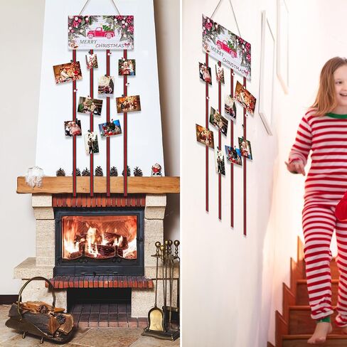 توجيزي حامل بطاقات خشبي للتعليق على الحائط لعرض الصور مع 30 مشبك صور للعطلات والحفلات والمزرعة والمنزل وغرفة المعيشة والباب وهدية الكريسماس in Kuwait