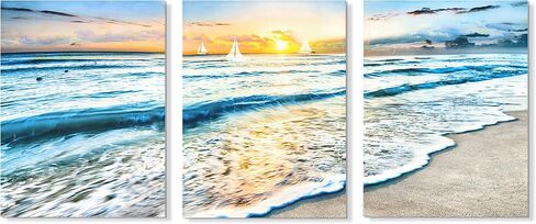 Yuegit المراكب الشراعية جدار الفن لغرفة المعيشة: لوحات لديكورات الجدران ديكور جدار الشاطئ كبير قماش جدار الفن لديكور المنزل مكتب جاهزة للتعليق 30X45 بوصة in Kuwait