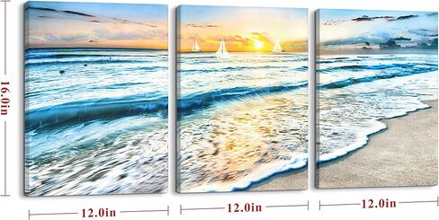 Yuegit المراكب الشراعية جدار الفن لغرفة المعيشة: لوحات لديكورات الجدران ديكور جدار الشاطئ كبير قماش جدار الفن لديكور المنزل مكتب جاهزة للتعليق 30X45 بوصة in Kuwait