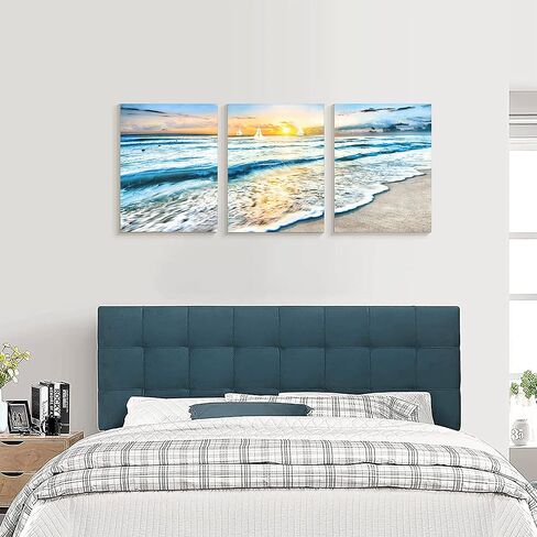 Yuegit المراكب الشراعية جدار الفن لغرفة المعيشة: لوحات لديكورات الجدران ديكور جدار الشاطئ كبير قماش جدار الفن لديكور المنزل مكتب جاهزة للتعليق 30X45 بوصة in Kuwait