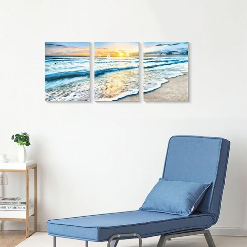 Yuegit المراكب الشراعية جدار الفن لغرفة المعيشة: لوحات لديكورات الجدران ديكور جدار الشاطئ كبير قماش جدار الفن لديكور المنزل مكتب جاهزة للتعليق 30X45 بوصة in Kuwait