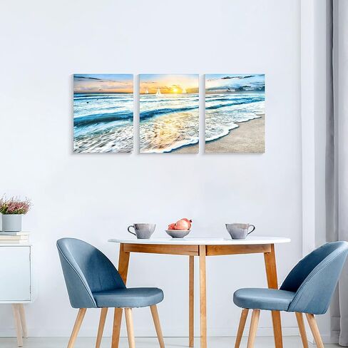 Yuegit المراكب الشراعية جدار الفن لغرفة المعيشة: لوحات لديكورات الجدران ديكور جدار الشاطئ كبير قماش جدار الفن لديكور المنزل مكتب جاهزة للتعليق 30X45 بوصة in Kuwait