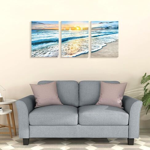 Yuegit المراكب الشراعية جدار الفن لغرفة المعيشة: لوحات لديكورات الجدران ديكور جدار الشاطئ كبير قماش جدار الفن لديكور المنزل مكتب جاهزة للتعليق 30X45 بوصة in Kuwait