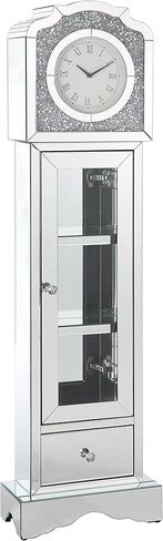 Acme Noralie Wood Frame Grandfather Clock in Mirrored and Faux Diamonds in Kuwait