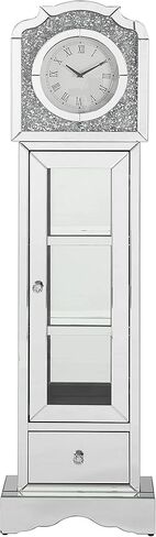Acme Noralie Wood Frame Grandfather Clock in Mirrored and Faux Diamonds in Kuwait