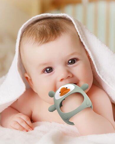 2 Packs Baby Teething Toys for 0-6 6-12 Months, Food Grade Silicone Teething Mitten, Anti Dropping Wrist Hand Teethers, Never Drop Baby Chew Toys for Sucking Needs, BPA Free (Blue & Green) in Saudi Arabia