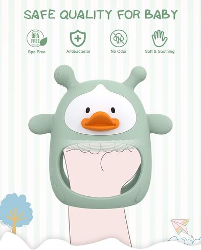 2 Packs Baby Teething Toys for 0-6 6-12 Months, Food Grade Silicone Teething Mitten, Anti Dropping Wrist Hand Teethers, Never Drop Baby Chew Toys for Sucking Needs, BPA Free (Blue & Green) in Saudi Arabia
