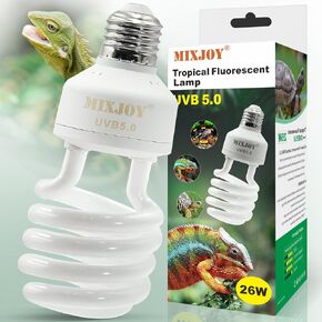 مصابيح MIXJOY UVB للزواحف 5.0، 26 وات ضوء UVA UVB الاستوائي، مصباح فلورسنت UVB مدمج للزواحف، ضوء UVB للحرباء والسلاحف والسحالي الأخرى