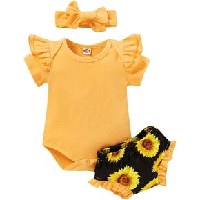 Infant Baby Girl Sunflower Little Miss Sassy Pant Outfits Short Sleeve Romper Headband in Saudi Arabia
