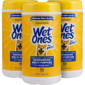 ويت وانز للحيوانات الأليفة مناديل مبللة للكلاب متعددة الأغراض لإزالة الروائح الكريهة مع صودا الخبز، عدد 50 - 3 عبوات| مناديل مبللة لإزالة الروائح الكريهة للكلاب برائحة استوائية، مناديل مبللة لإزالة الروائح الكريهة للكلاب in Kuwait