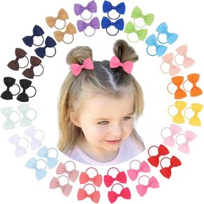 40Pcs Baby Hair Accessories - 1.7 Inch Elastics Rubber Ribbon Bands with Bows for Girls, Infants and Toddlers in Kuwait
