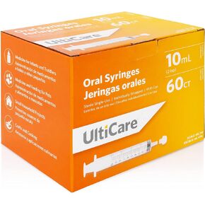 حقنة فموية UltiCare 10 مل (2 ملعقة صغيرة) - تشمل الاستخدامات إعطاء الدواء عن طريق الفم للرضع. طرف فموي مع غطاء، معقم ومغلف بشكل فردي، 60 قطعة