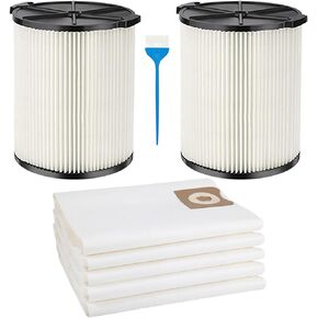 فلتر خرطوشة غبار قياسي بطبقة واحدة VF4000 72947 من ريدجيت لمعظم المكانس الرطبة والجافة سعة 5-20 جالون + 5 عبوات VF3502 اكياس فلتر تفريغ عالية الكفاءة بطبقتين لمكنسة ريدجيت 12-16 جالون شوب فاك in Kuwait