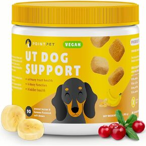 دعم POINTPET النباتي للكلاب - D-Mannose، التوت البري والخطمي العضوي - يعزز صحة المثانة المثلى ووظيفة المسالك البولية المثالية - 90 مضغ ناعم بنكهة زبدة الفول السوداني والموز in Kuwait