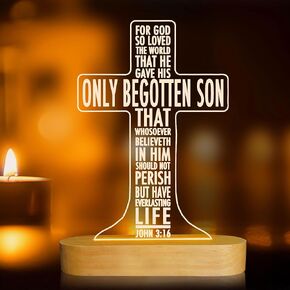 Lampeez Baptism Gift for Kids, Cross Wooden Night Light Novelty Illusion Lamp for Kids, Kids Decoration Lamp USB Power Bedroom Decor Xmas Holiday Christening Dedication Gift for Boy Girl in Kuwait
