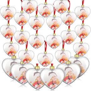Skylety Photo Ornament Ball Plastic Valentine Hanging Photo Frame Ornament Valentine Photo Baubles for Christmas Valentine's Day Decor(24 Pcs, Heart Style) in Saudi Arabia