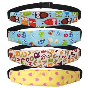 4 Pieces Baby Head Support for Car,ZWZCYZ Cute Pattern Car Seat Head Holder for Toddler Stroller Seat Sleeping Headrest Band with Adjustable Buckle Universal Kids Car Accessories (Pink+Grey)
