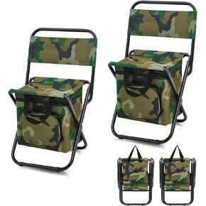 Jerify 2 Pcs Small Fishing Chair with Cooler Bag Foldable Fishing Stool Portable Backrest Lightweight Outdoor Folding Chair for Fishing Hunting Camping Travel Seat, Supports 220 Lbs(Blue)